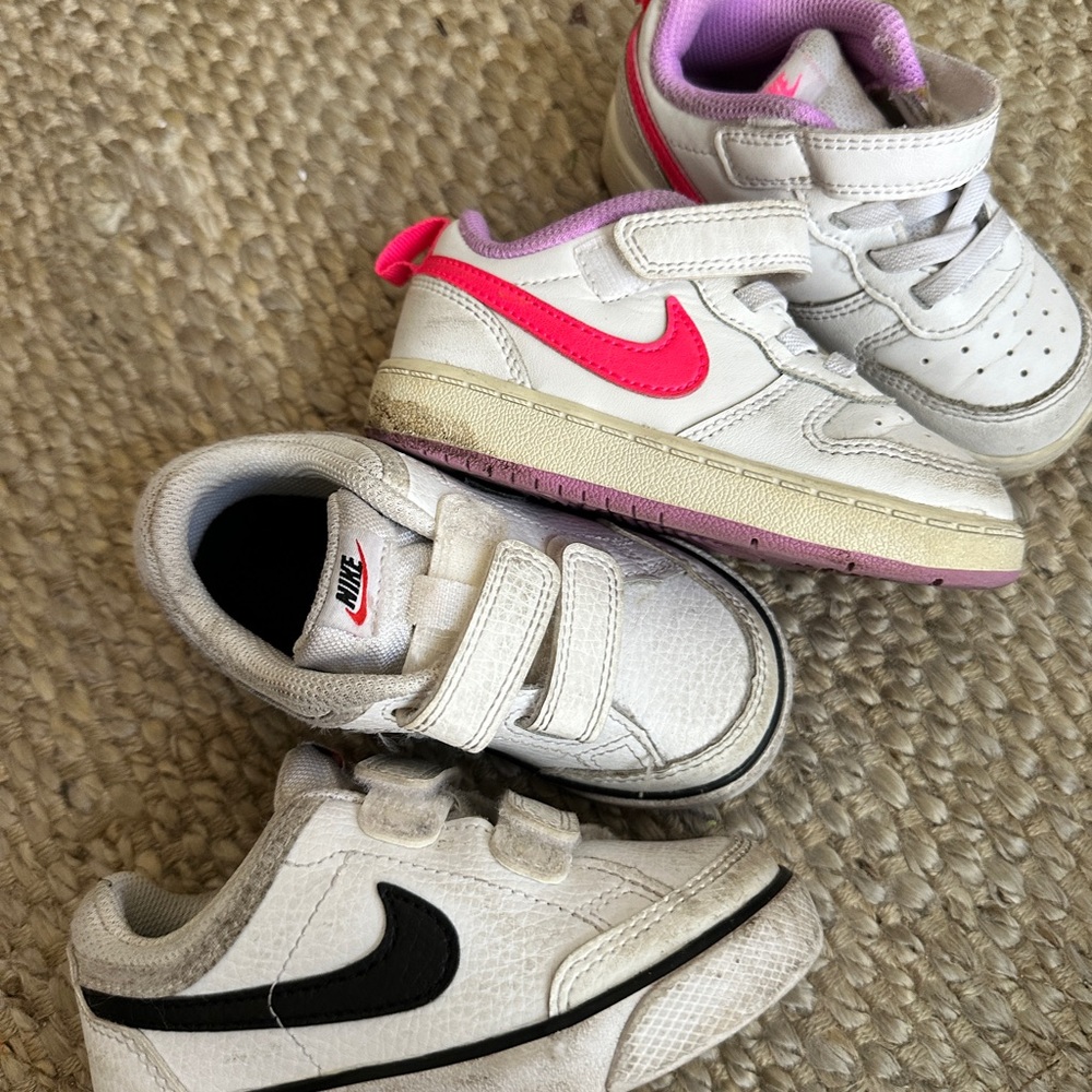 Nike Toddler Legacy White Sneakers with Pink & Black Accents Bundle Sz C7 7